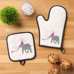 Elephant Partding - Dieren met een partij Ovenwant & Pannenlap Set