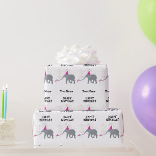 Elephant Partding - Dieren op Birthday Party Name Cadeaupapier