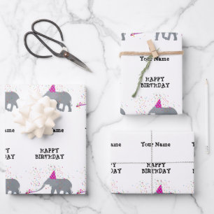 Elephant Partding - Dieren op Birthday Party Name Inpakpapier Vel