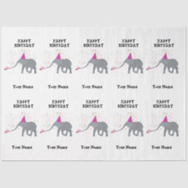 Elephant Partding - Dieren op Birthday Party Name Tissuepapier