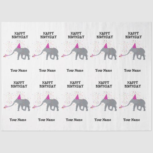 Elephant Partding - Dieren op Birthday Party Name Tissuepapier (Voorkant)