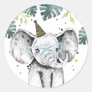 Elephant Party Animals Safari Boy Birthday Cupcake Ronde Sticker