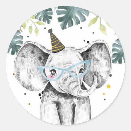 Elephant Party Animals Safari Boy Birthday Cupcake Ronde Sticker (Voorkant)