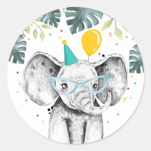 Elephant Party Animals Safari Boy Birthday Cupcake Ronde Sticker (Voorkant)
