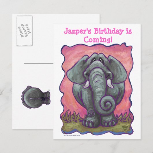 Elephant Party Center Aankondigingskaart (Voorkant / Achterkant)