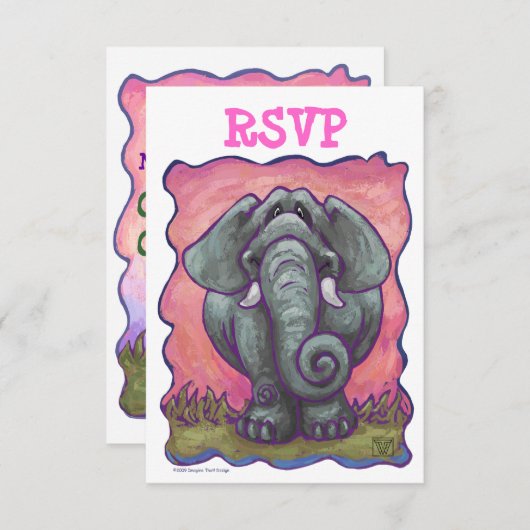 Elephant Party Center RSVP-kaarten RSVP Kaartje (Voorkant / Achterkant)