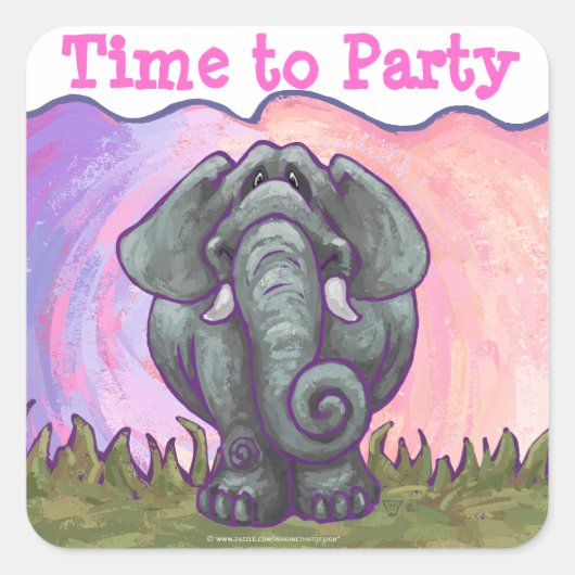 Elephant Party Center Vierkante Sticker (Voorkant)