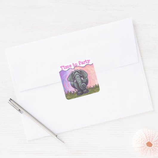 Elephant Party Center Vierkante Sticker (Envelop)