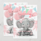Elephant party girl's verjaardagsuitnodiging aankondiging (Voorkant / Achterkant)