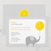Elephant Party Invitation, Geel & Grijs Kaart (Voorkant / Achterkant)