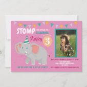 Elephant Party Kids Birthday Foto roze uitnodiging (Voorkant)