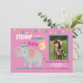 Elephant Party Kids Birthday Foto roze uitnodiging (Staand voorkant)