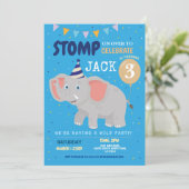 Elephant Party Kids Birthday Wild Fun Uitnodiging (Staand voorkant)