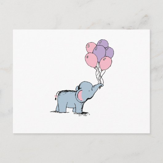 Elephant Pastel Waterverf Bunch Balloo Briefkaart (Voorkant)