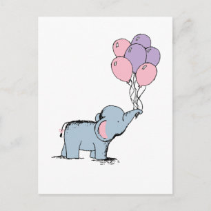 Elephant Pastel Waterverf Bunch Balloo Briefkaart