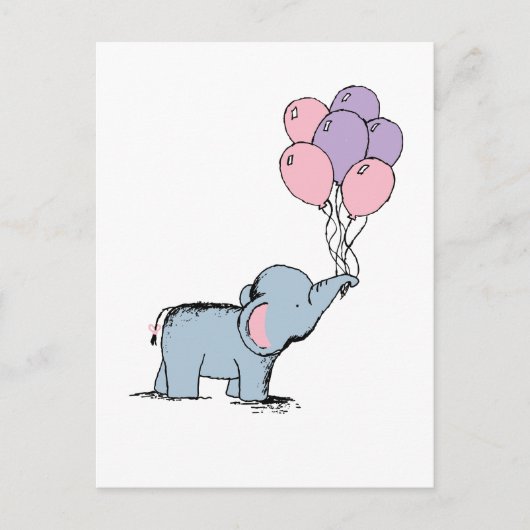 Elephant Pastel Waterverf Bunch Balloo Briefkaart (Voorkant)