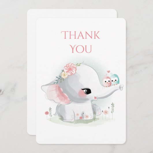 Elephant Pastel Waterverf Hartelijk dank Bedankkaart (Voorkant / Achterkant)