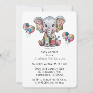 Elephant Patchwork Chic Girl of Boy Baby shower Kaart