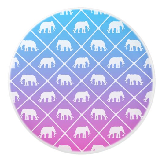 Elephant-patroon op blauwe tot roze gradiënt keramische knop (Voorkant)