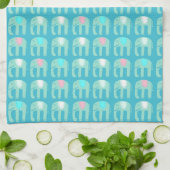 Elephant Pattern Aqua Blue Theedoek (Gevouwen)