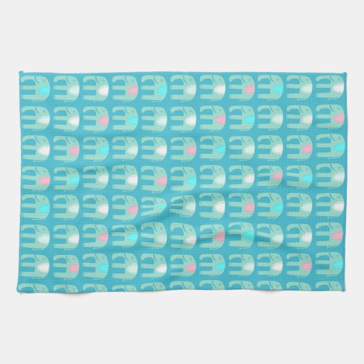 Elephant Pattern Aqua Blue Theedoek (Horizontaal)