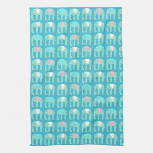 Elephant Pattern Aqua Blue Theedoek (Verticaal)