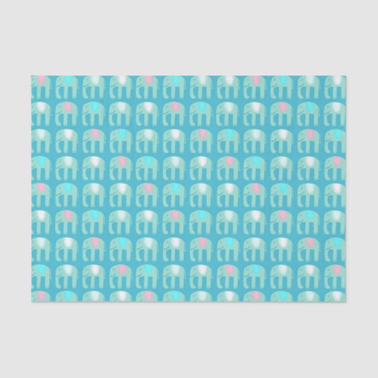 Elephant Pattern Aqua Blue Tissuepapier (Voorkant)