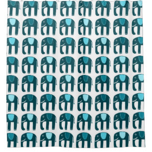 Elephant Pattern Blue Douchegordijn