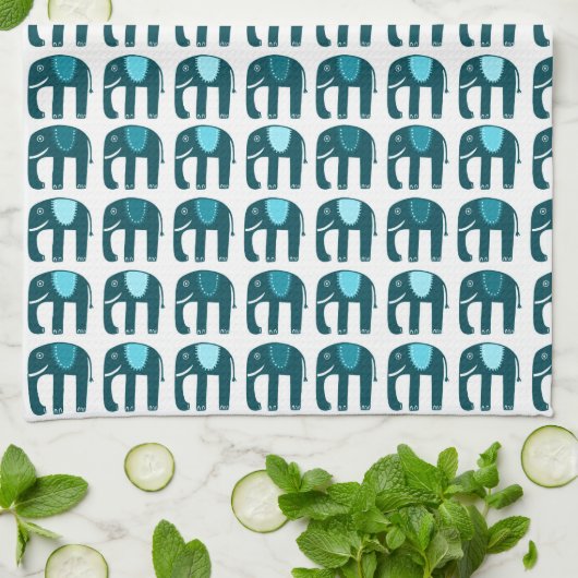 Elephant Pattern Blue Theedoek (Gevouwen)