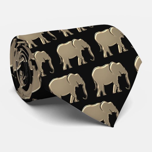 Elephant Pattern Gold en Black Stropdas (Opgerold)