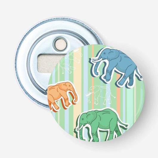 Elephant Pattern on Green Stripes Button Flesopener (Voorkant)
