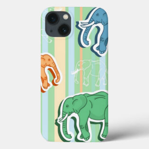 Elephant Pattern on Green Stripes Case-Mate iPhone Case