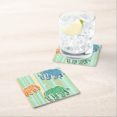 Elephant Pattern on Green Stripes Kartonnen Onderzetters (Insitu)