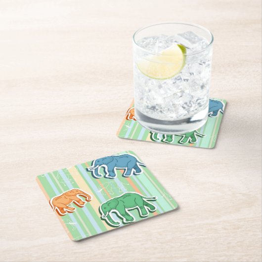 Elephant Pattern on Green Stripes Kartonnen Onderzetters (Insitu)