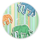 Elephant Pattern on Green Stripes Keramische Knop (Voorkant)