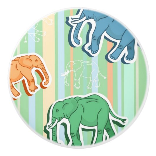 Elephant Pattern on Green Stripes Keramische Knop (Voorkant)
