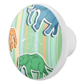 Elephant Pattern on Green Stripes Keramische Knop (Rechts)