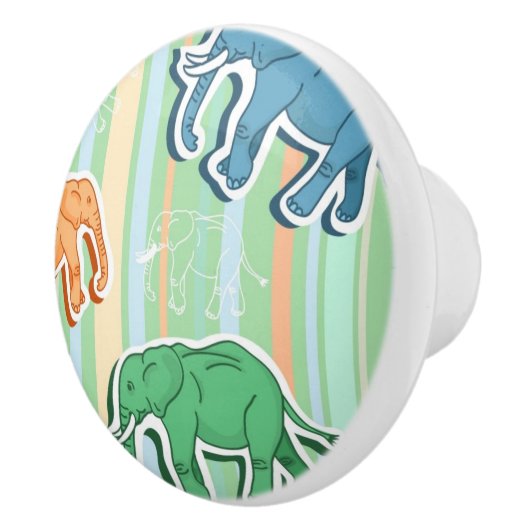 Elephant Pattern on Green Stripes Keramische Knop (Rechts)