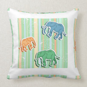 Elephant Pattern on Green Stripes Kussen