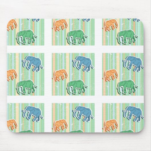 Elephant Pattern on Green Stripes Muismat (Voorkant)