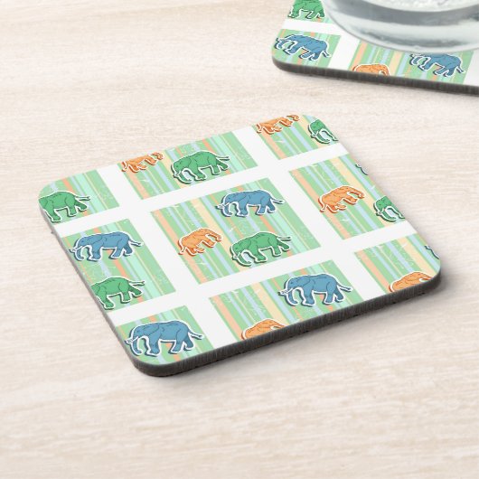 Elephant Pattern on Green Stripes Onderzetter (Linkerzijde)