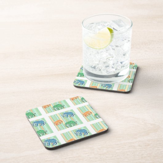 Elephant Pattern on Green Stripes Onderzetter (Rechterzijde)