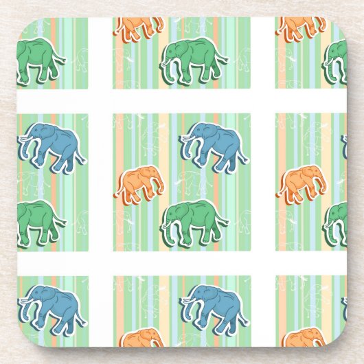 Elephant Pattern on Green Stripes Onderzetter (Voorkant)