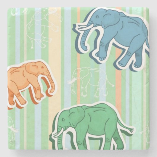 Elephant Pattern on Green Stripes Stenen Onderzetter (Voorkant)