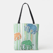 Elephant Pattern on Green Stripes Tote Bag (Achterkant)