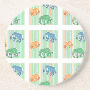 Elephant Pattern on Green Stripes Zandsteen Onderzetter
