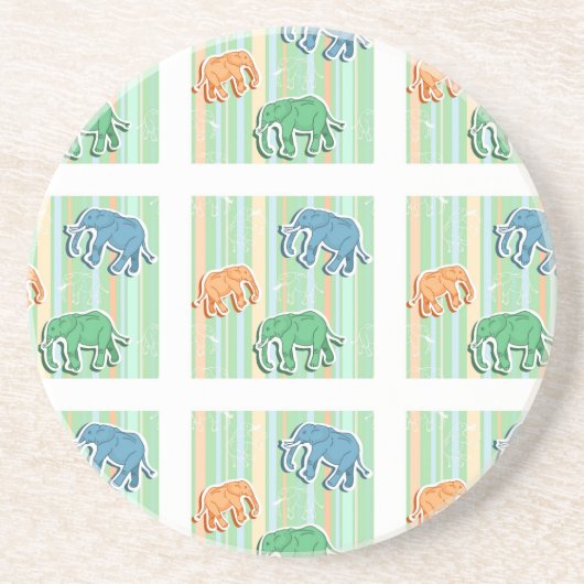 Elephant Pattern on Green Stripes Zandsteen Onderzetter (Voorkant)