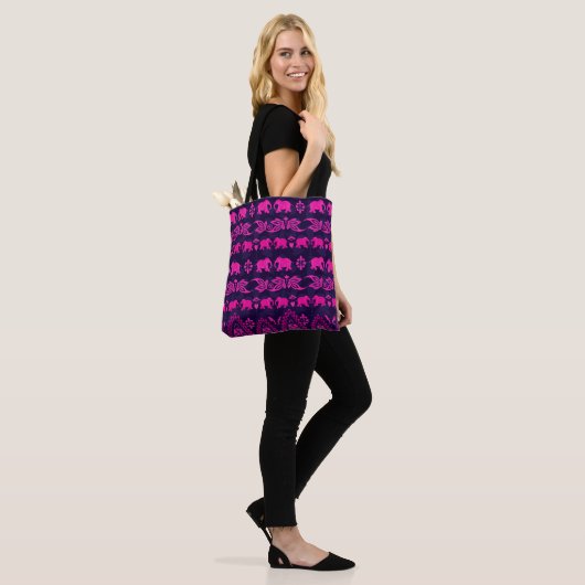 Elephant Pattern Pink Blue Ethnic Tote Bag (Op model)