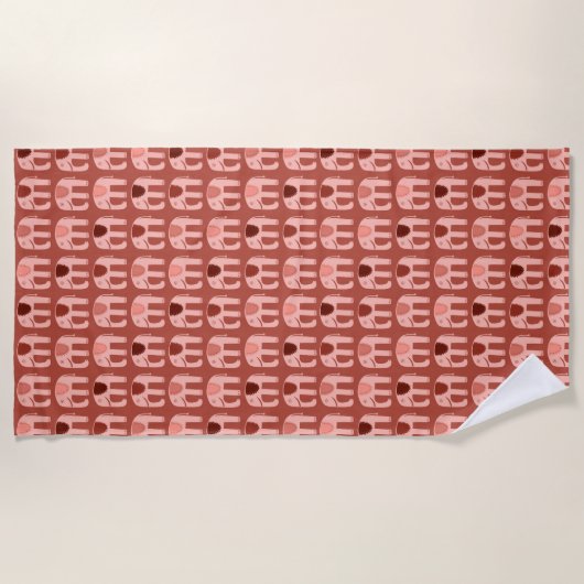 Elephant Pattern roze Red Strandlaken (Voorkant)