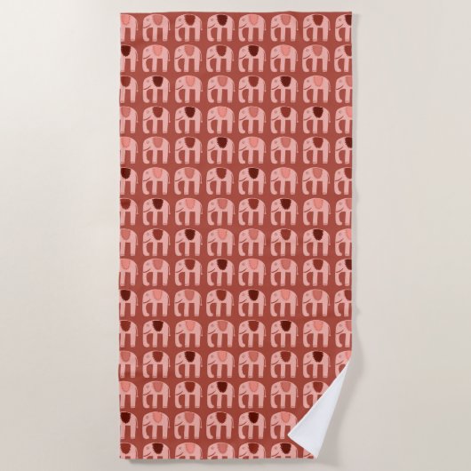 Elephant Pattern roze Red Strandlaken (Voorkant)